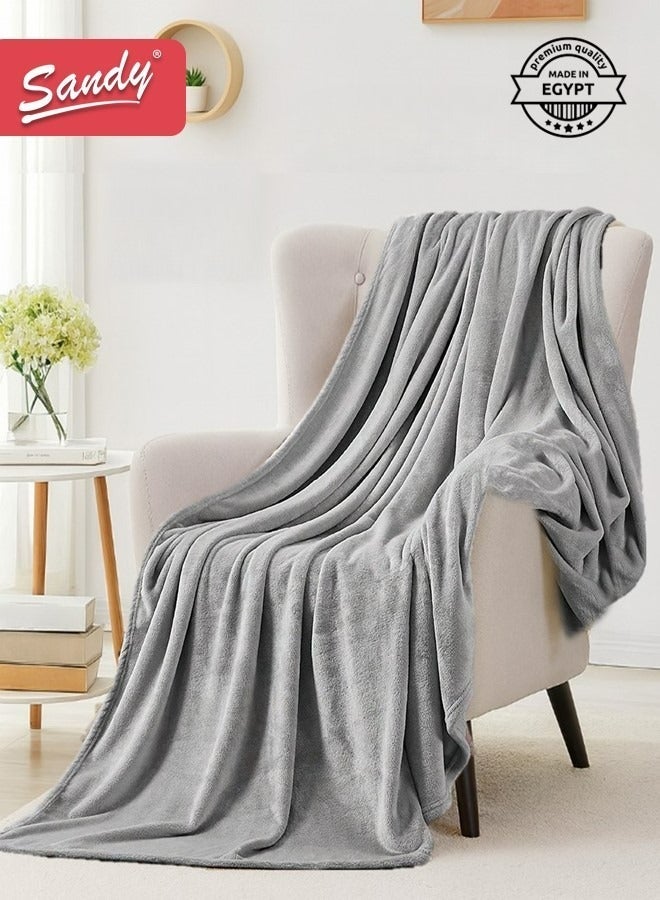 Sandy Lightweight Bedding Blanket, Single Size 220 x 170 cm, High Quality and Super Soft All Season Fleece Blanket, Optimal for Bed, Sofa, Couch and Home Decorations, Light Grey - Image 1